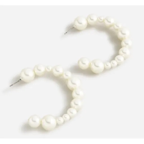 J. Crew Jewelry - J Crew Large White Round Faux Pearl Statement Hoop Hypoallergenic Earrings NEW